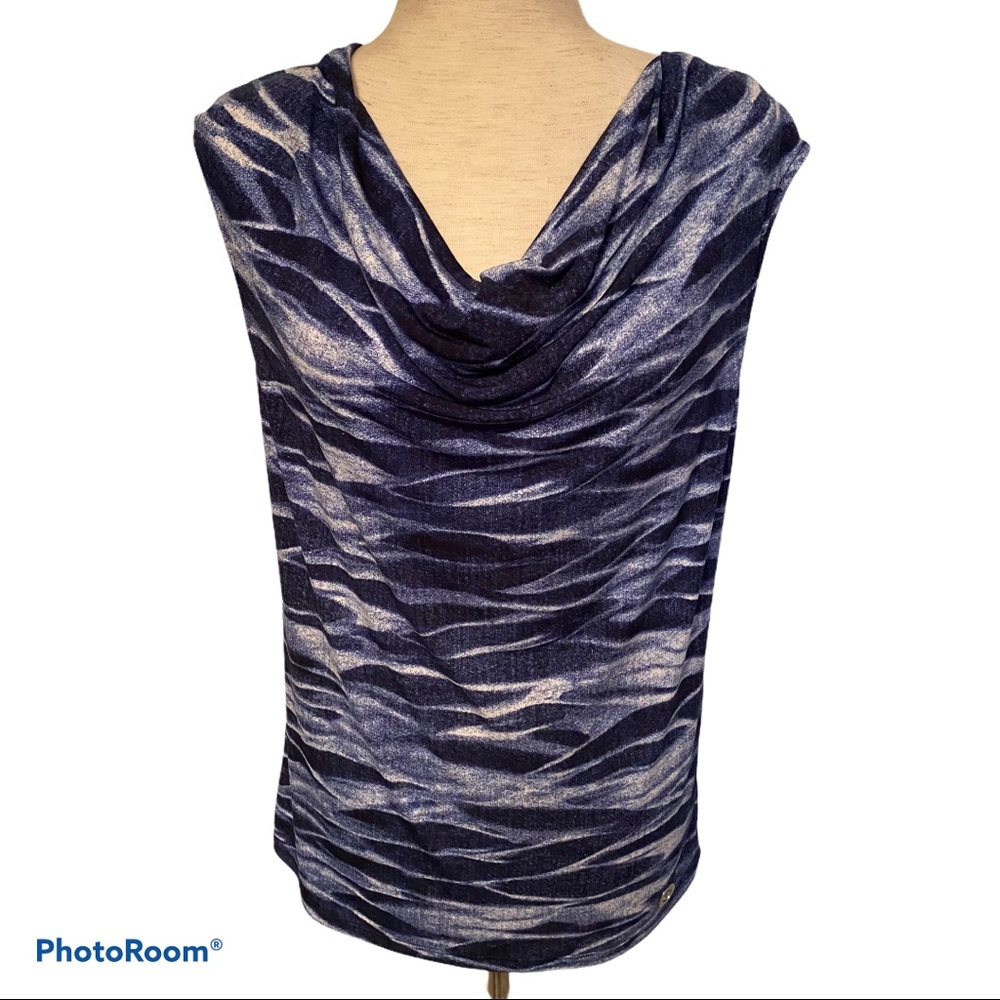 MICHAEL KORS TOP BLUE WHITE SLEEVELESS STRETCH Size M